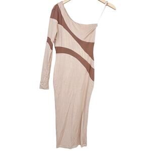 JLuxLabel Tan One Shoulder Dress Sz M